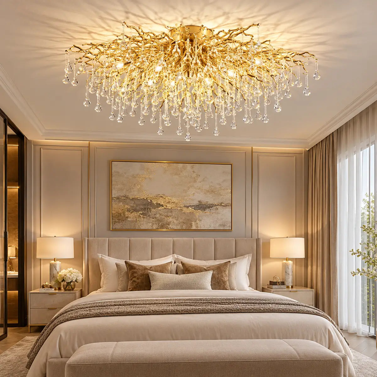 Vita Crystal Flush Mount Chandelier Modern Chandelier