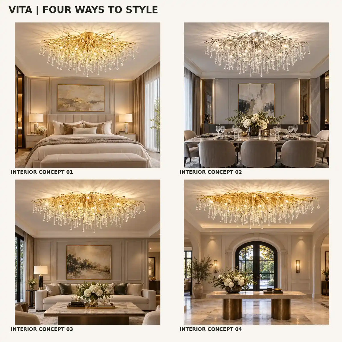 Vita Crystal Flush Mount Chandelier Modern Chandelier