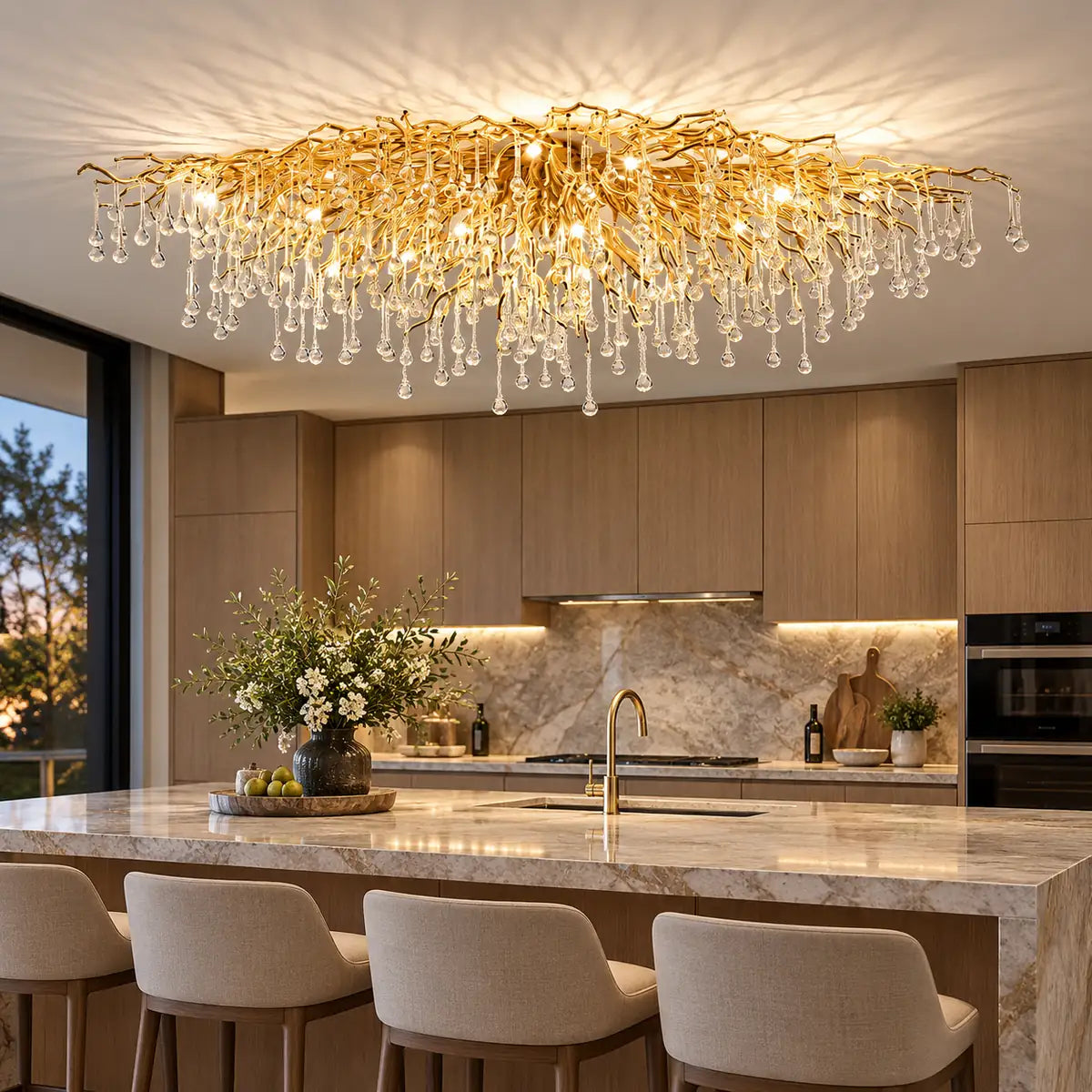 Vita Crystal Flush Mount Chandelier Modern Chandelier