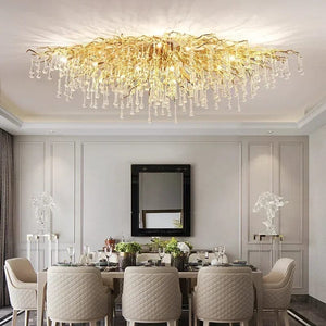 Vita Crystal Flush Mount Chandelier Gold / Linear 39.37" (100 cm) / Warm White 3000K Modern Chandelier