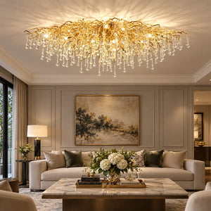 Vita Crystal Flush Mount Chandelier Gold / Round 23.62" (60 cm) / Warm White 3000K Modern Chandelier