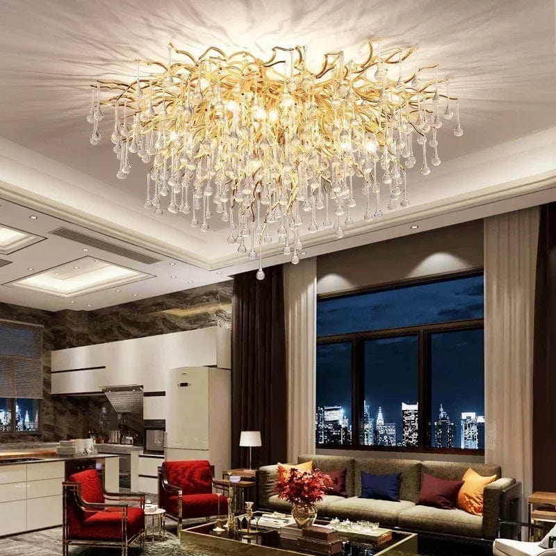 Vita Crystal Flush Mount Chandelier Gold / Round 23.62" (60 cm) / Warm White 3000K Modern Chandelier