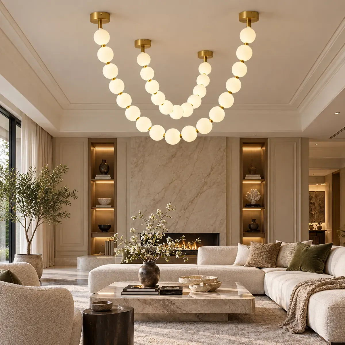 Vixen Modern String Light Chandelier 32 Ball (2 Strip) / Warm White 3000K Modern Chandelier