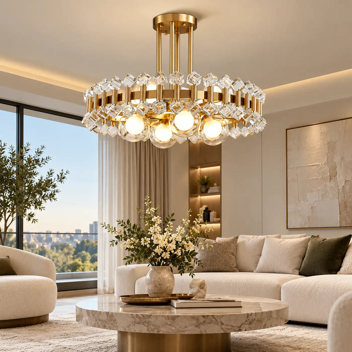 Wes Gold Round Light fixture Modern Chandelier