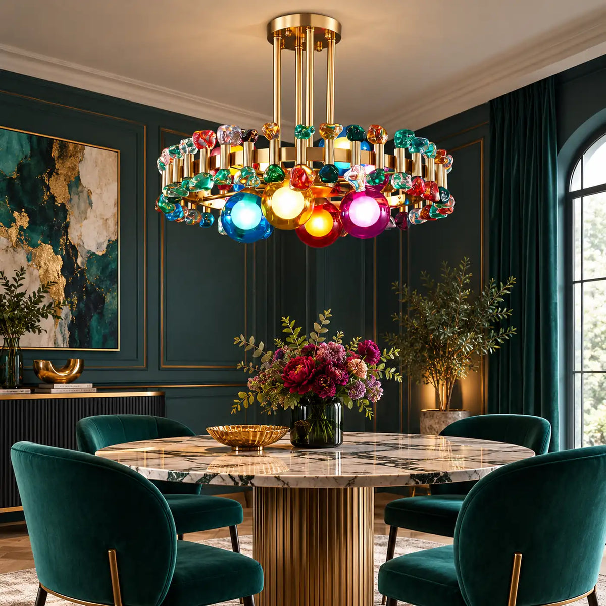 Wes Gold Round Light fixture Colorful / D17.7'' (45cm) / Warm White 3000K Modern Chandelier