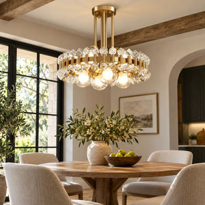 Wes Gold Round Light fixture Cube / D17.7'' (45cm) / Warm White 3000K Modern Chandelier