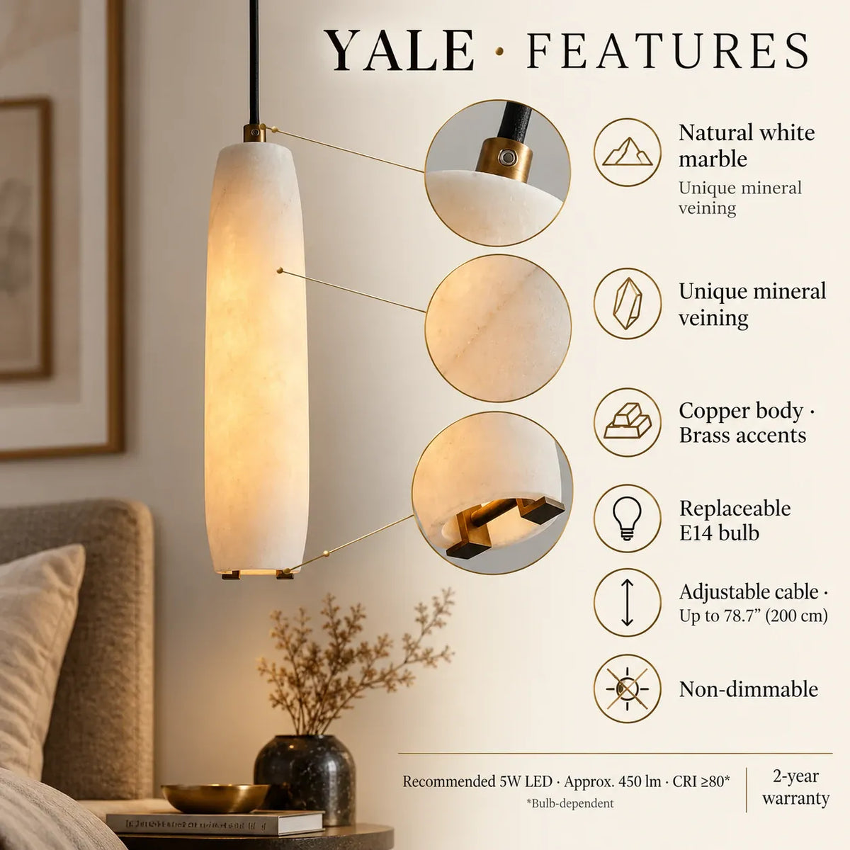 Yale White Marble Pendant Light Modern Chandelier