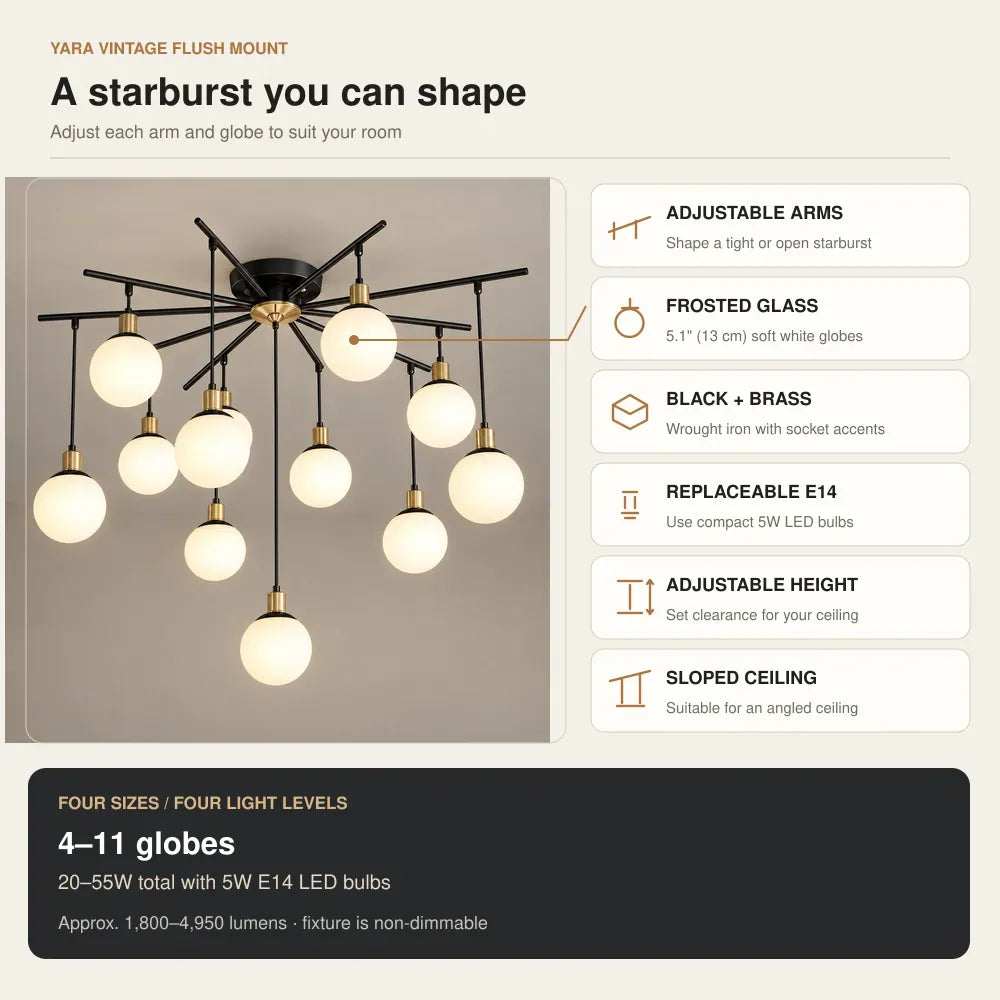Yara Vintage Flush Mount Chandelier Modern Chandelier