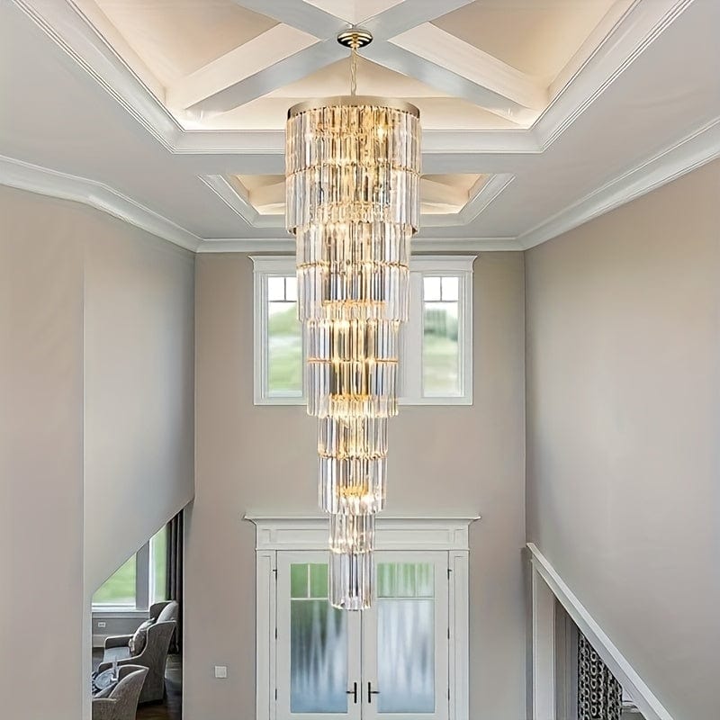 Zane Large Foyer Crystal Chandelier Gold Modern Chandelier