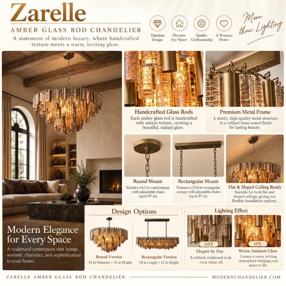 Zarelle Amber Glass Rod Chandelier Modern Chandelier