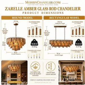 Zarelle Amber Glass Rod Chandelier Modern Chandelier