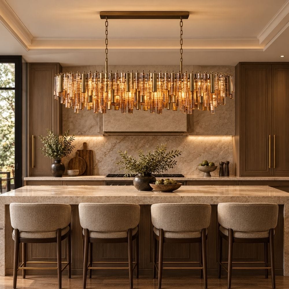 Zarelle Amber Glass Rod Chandelier Linear 54" Modern Chandelier