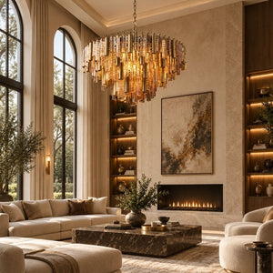 Zarelle Amber Glass Rod Chandelier Round 34" Modern Chandelier
