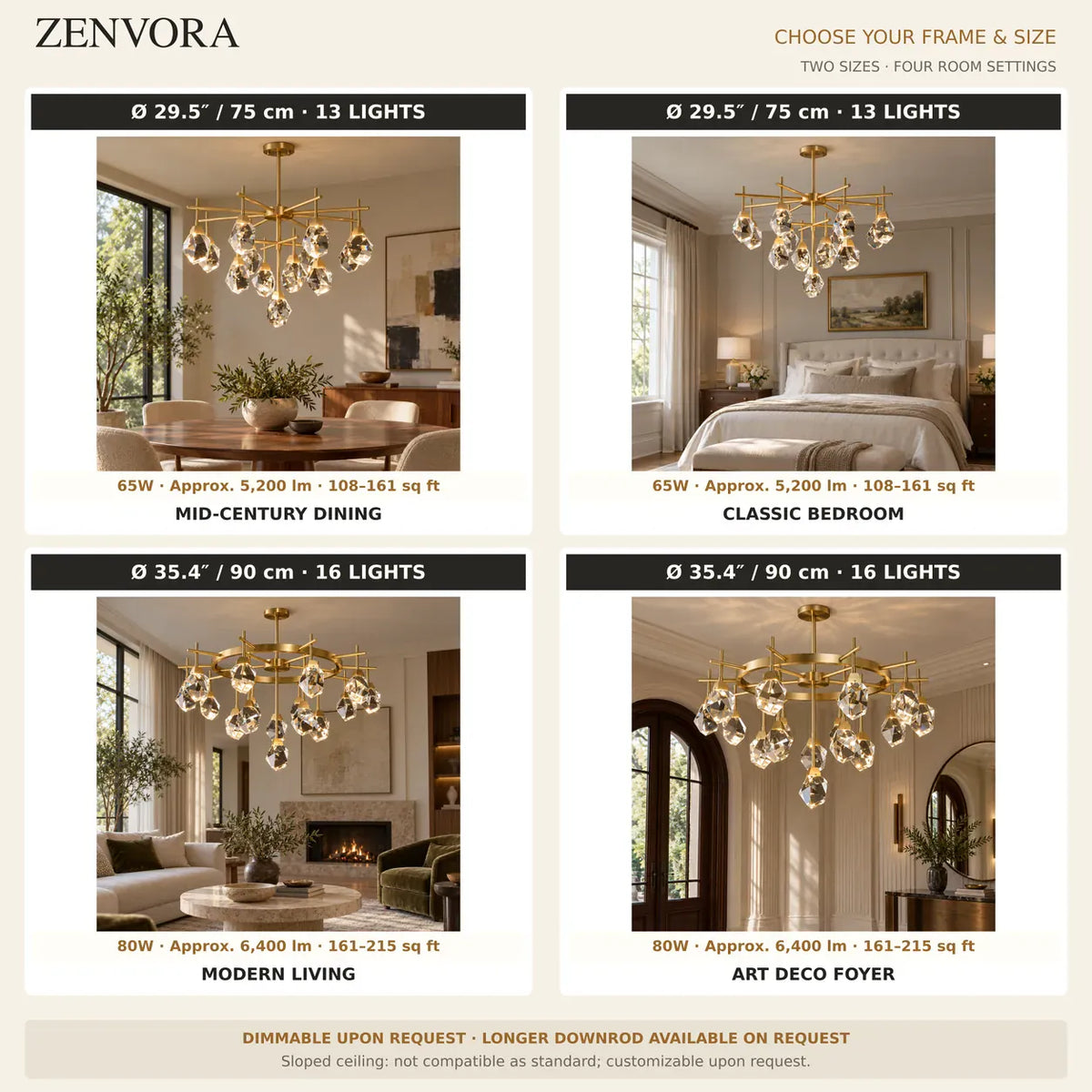 Zenvora Geometric Crystal Sputnik Chandelier Modern Chandelier