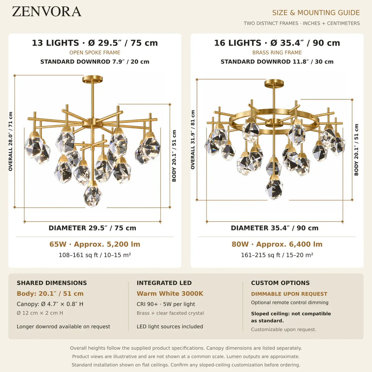 Zenvora Geometric Crystal Sputnik Chandelier Modern Chandelier