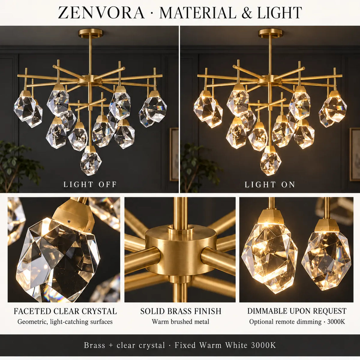 Zenvora Geometric Crystal Sputnik Chandelier Modern Chandelier