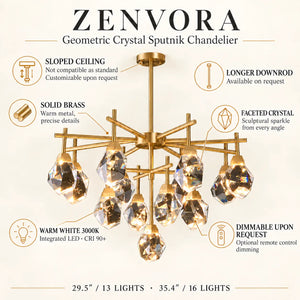 Zenvora Geometric Crystal Sputnik Chandelier Modern Chandelier