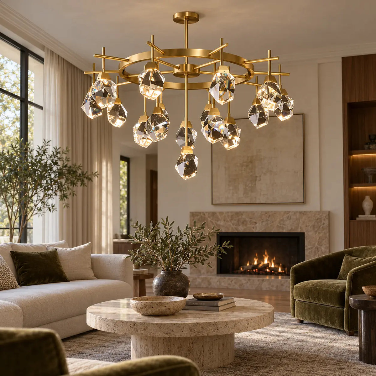Zenvora Geometric Crystal Sputnik Chandelier 16 / Warm Light 2700K Modern Chandelier