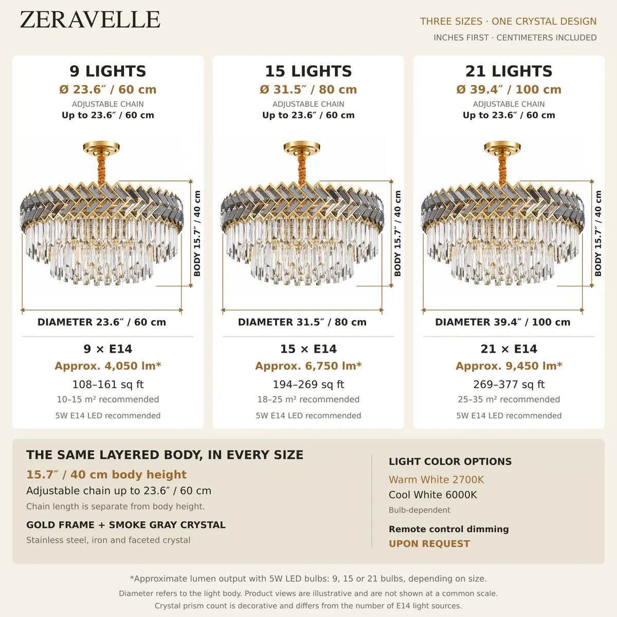 Zeravelle Gold Tiered Crystal Chandelier Modern Chandelier