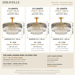 Zeravelle Gold Tiered Crystal Chandelier Modern Chandelier