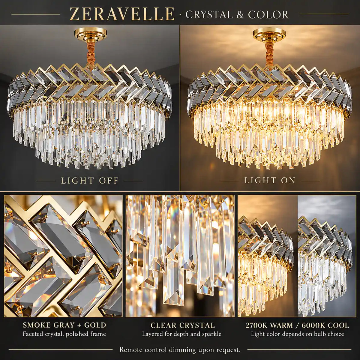 Zeravelle Gold Tiered Crystal Chandelier Modern Chandelier