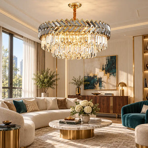 Zeravelle Gold Tiered Crystal Chandelier Dia23.62" (60 cm) / Warm Light 2700K Modern Chandelier