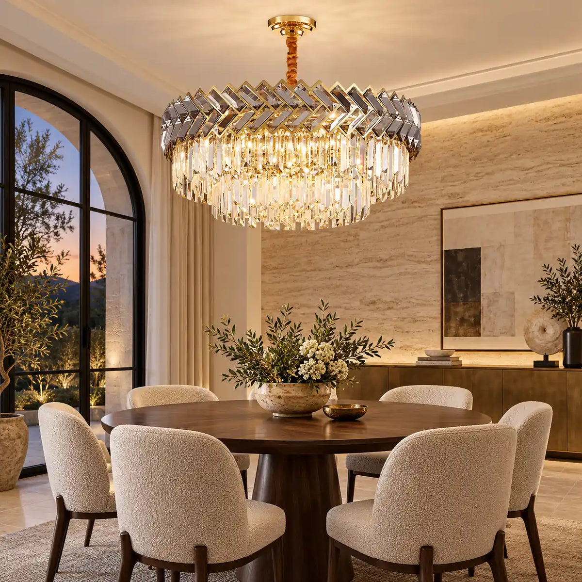 Zeravelle Gold Tiered Crystal Chandelier Dia31.50" (80 cm) / Warm Light 2700K Modern Chandelier