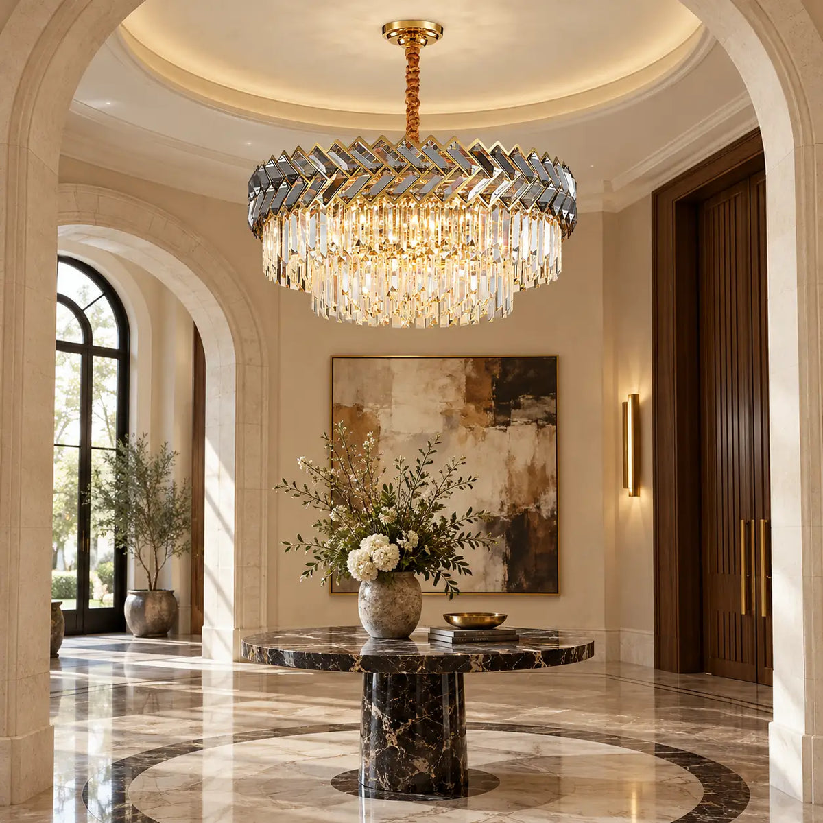 Zeravelle Gold Tiered Crystal Chandelier Dia39.37" (100 cm) / Warm Light 2700K Modern Chandelier