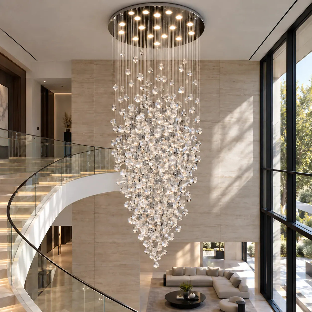 Zest Modern Staircase Chandelier 13 / Chrome|Warm White / Black Modern Chandelier