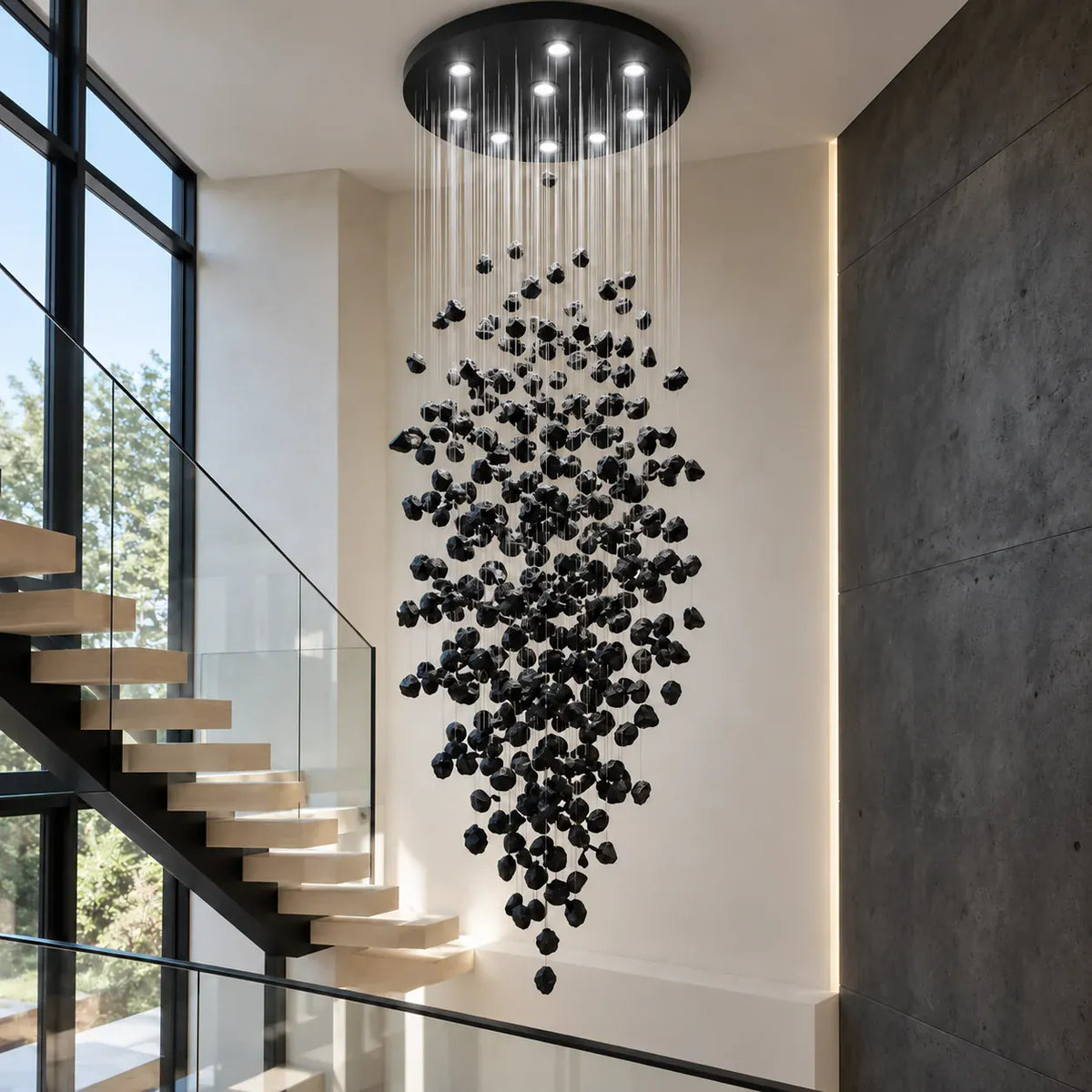 Zest Modern Staircase Chandelier 5 / Chrome|Warm White / Black Modern Chandelier
