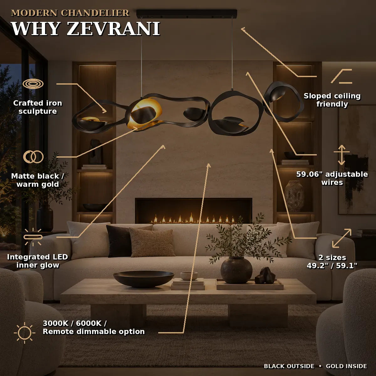 Zevrani Abstract Iron LED Chandelier Modern Chandelier