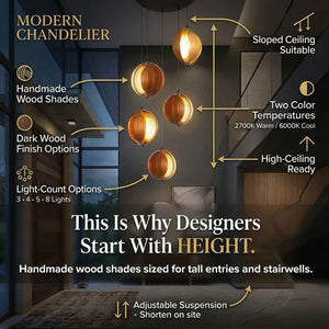 Zirel Rustic Wood Staircase Chandelier Modern Chandelier