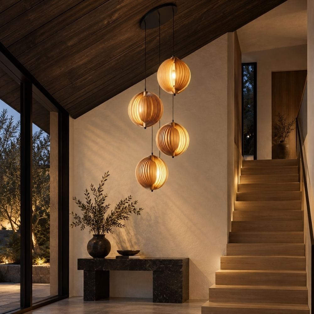 Zirel Rustic Wood Staircase Chandelier Modern Chandelier