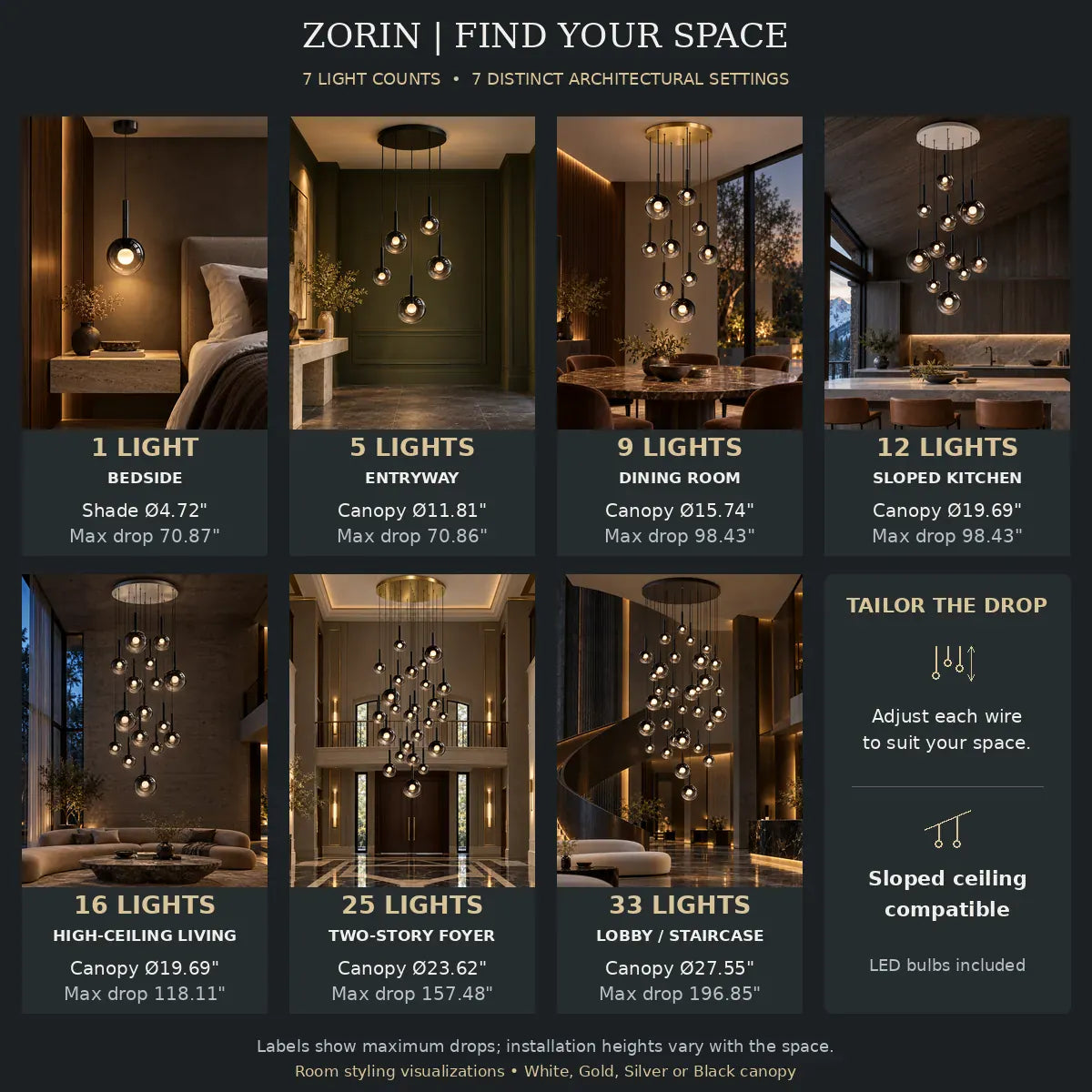 Zorin Multi Glass Pendant Chandelier Modern Chandelier